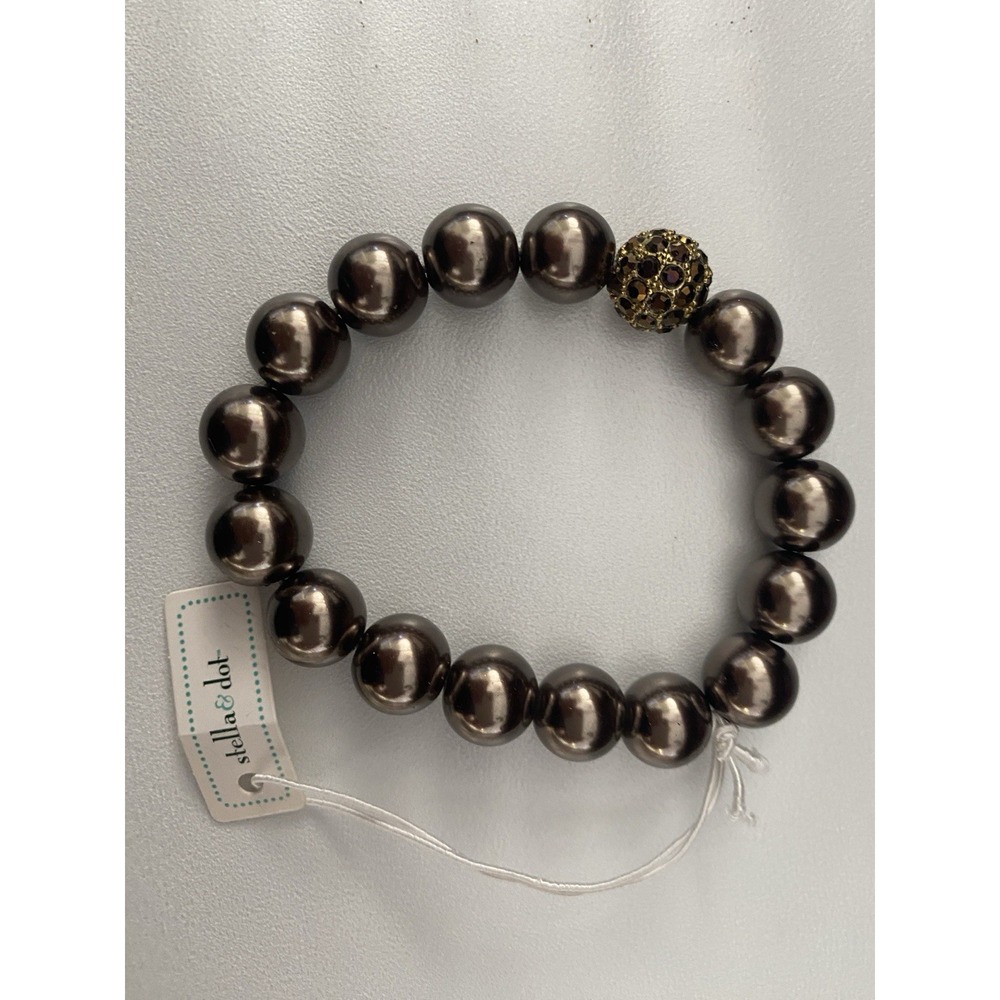 New Stella and Dot Soiree Champagne Glass Pearl Pave Bracelet Crystals Stretch